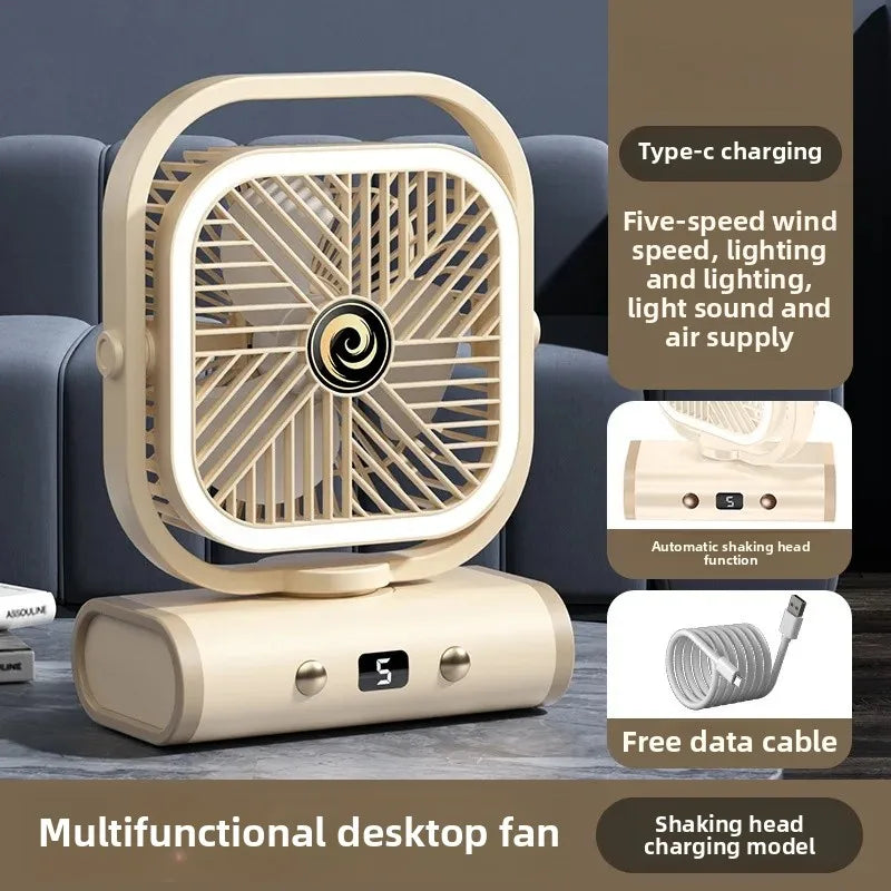 URGGU USB Rechargeable Camping Fan with LED Tent Light