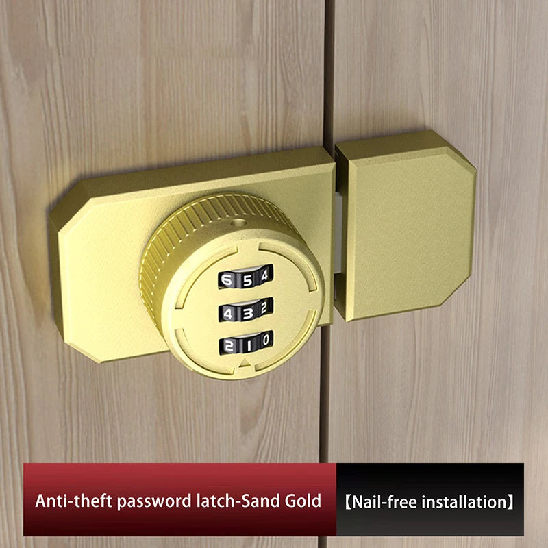 New 1 Set No-Punch Combination Door Lock 3 Digit Password Cabinet Locks With Combination Latch For Closet Door Door Peaceful Pleasures Health and Wellness Sand gold