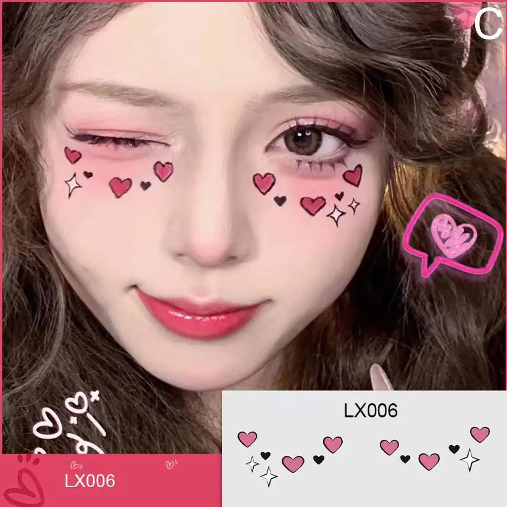 Love Heart Face Temporary Tattoos – Waterproof Stickers