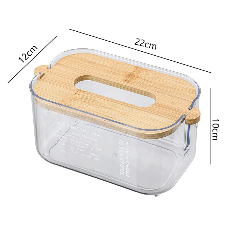 Nordic Minimalist Transparent Tissue Box with Bamboo Lid