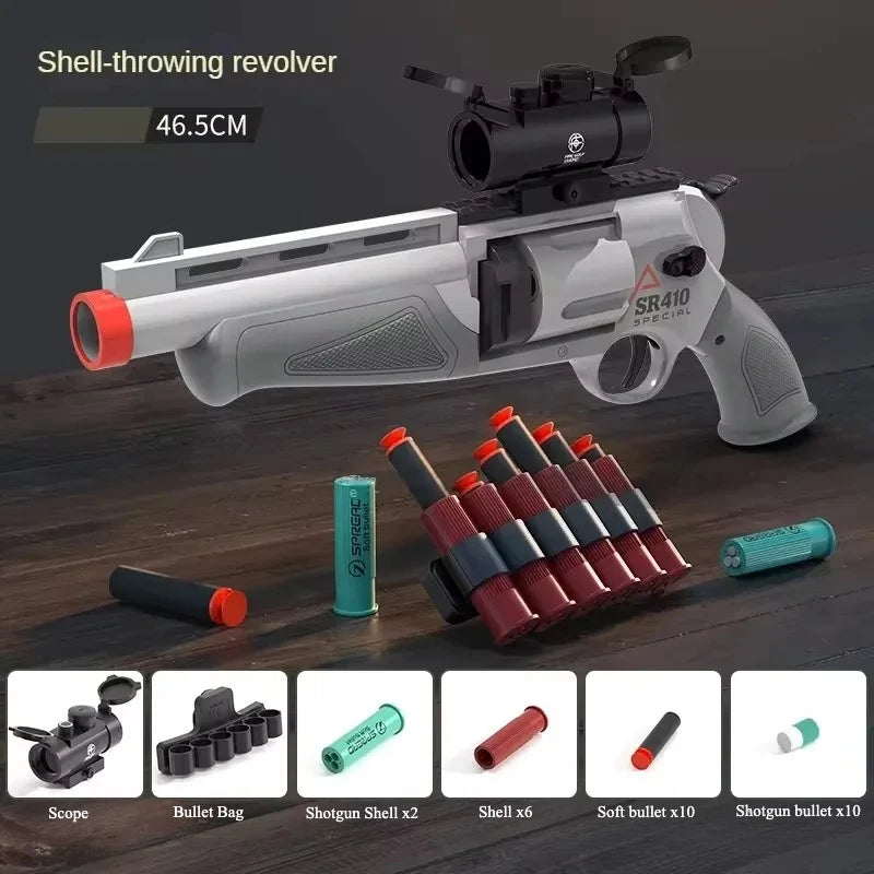 Manual Revolver Airsoft Rifle Toy Gun with Shell-Throwing Soft Bullets Outdoor CS Shotgun Model for Kids Birthday Gift Peaceful Pleasures Health and Wellness Whtie-Gray-B