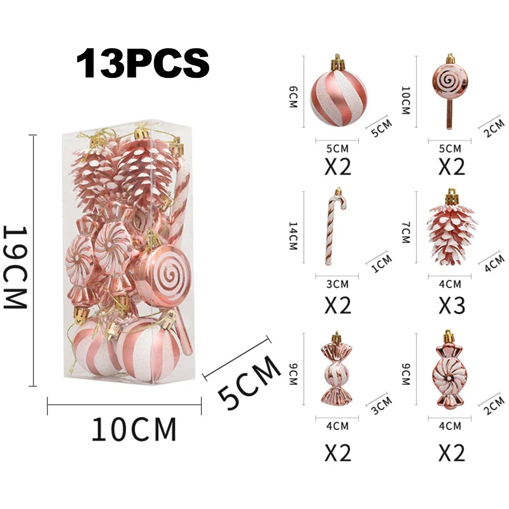13-Piece Christmas Candy Ornaments Set with Ribbons