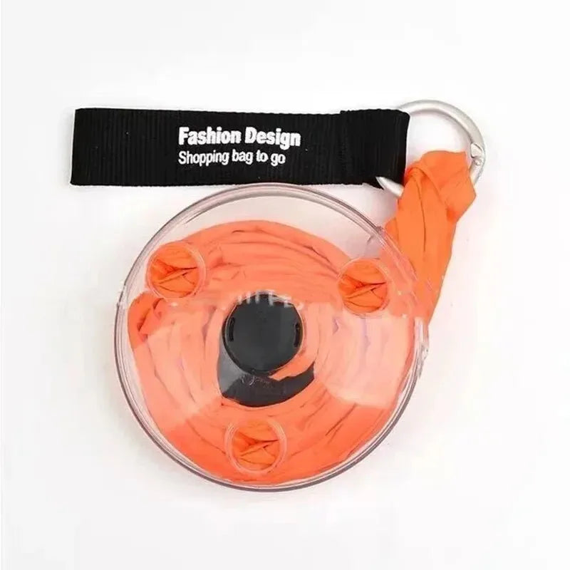 Multifunctional Eco Reusable Super Small Storage Bag Portable Folding Telescopic Disc Supermarket Shopping Pouch Peaceful Pleasures Health and Wellness Orange