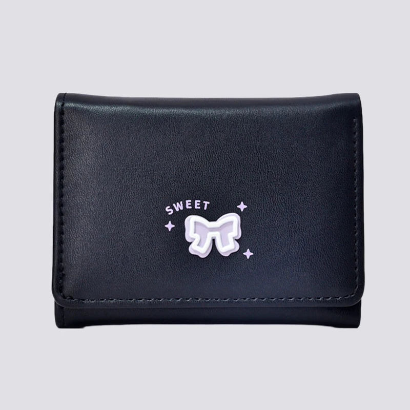 Korean Bow Wallet – Slim PU Card Holder for Men & Women