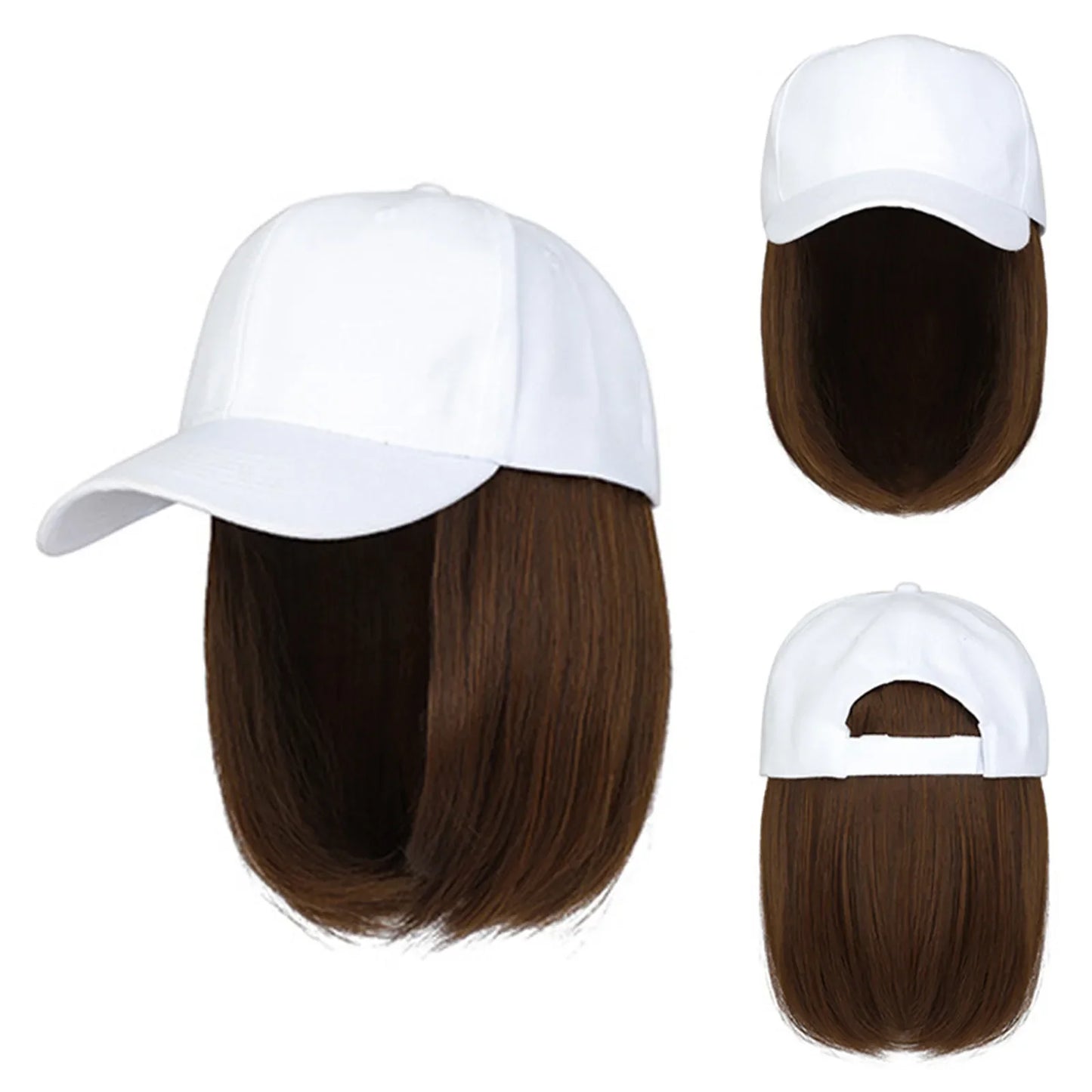 Baseball Cap Bob Wig Hat with Hair Extensions – Adjustable