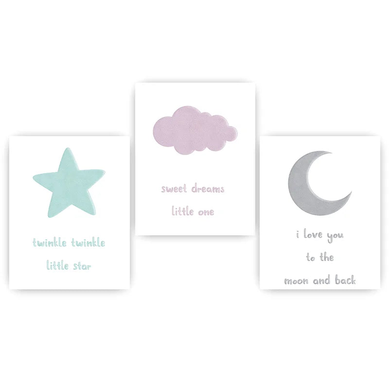 Nordic Nursery Canvas Wall Art | Moon Star Cloud Kids' Decor Nursery Canvas Print Peaceful Pleasures Health and Wellness 01 50x70cm NoFrame China Mainland