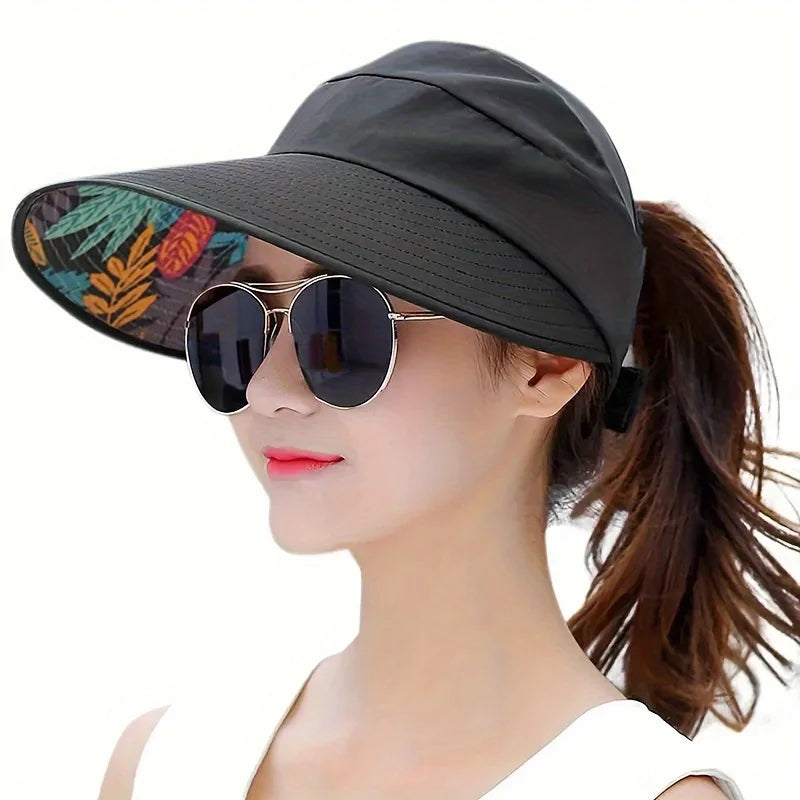 Women's Wide Brim Visor Hat – Foldable Lightweight Beach Cap