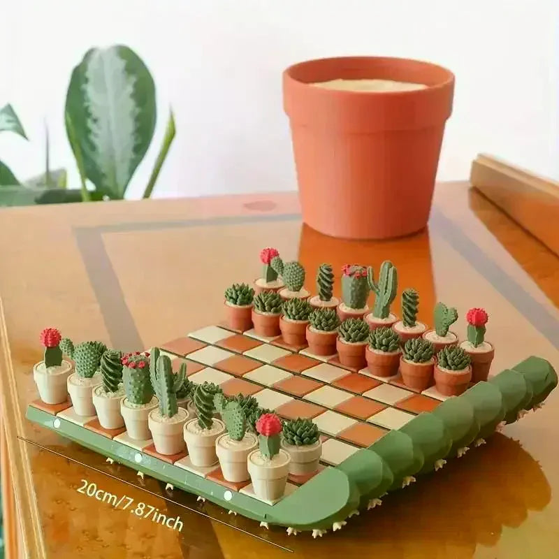 3D Printed Cactus Chess Set | Foldable Resin Desktop Ornament