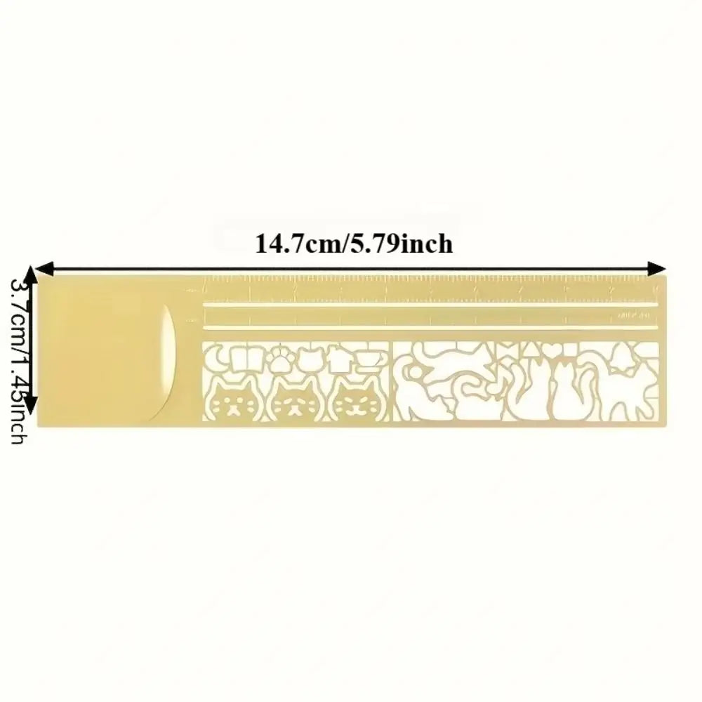 Double-Sided Cat Pattern Ruler Precision Educational Cat Template Ruler Kawaii Stationery Tool Metal Bookmark Painting Drawing Peaceful Pleasures Health and Wellness