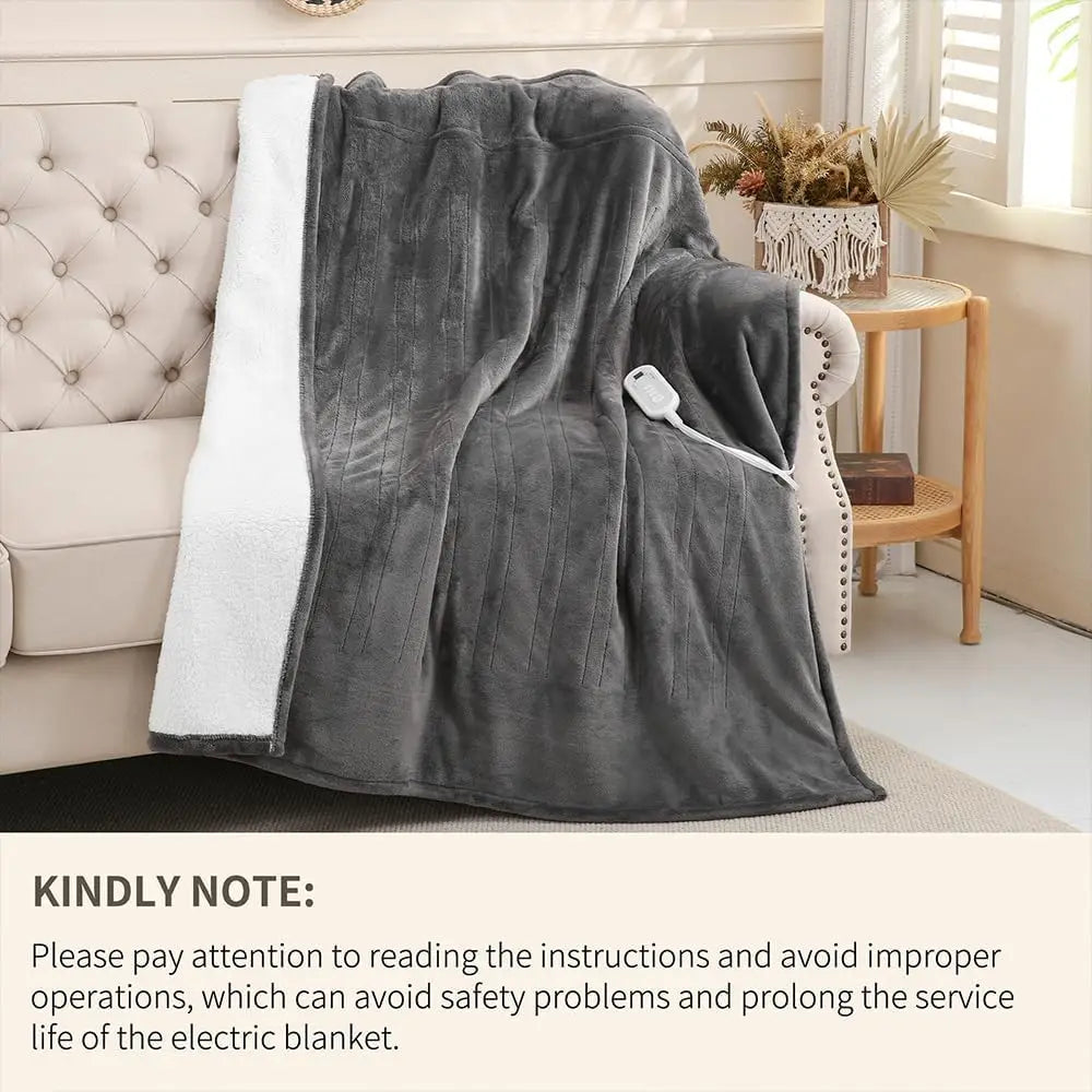Twin Electric Heated Blanket 62x84" – Flannel & Sherpa, 8 Levels, ETL, Grey Peaceful Pleasures Health and Wellness