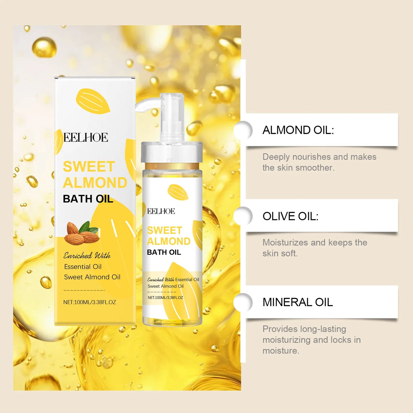 EELHOE Sweet Almond Shower Oil – Brightening Body Wash 100ml