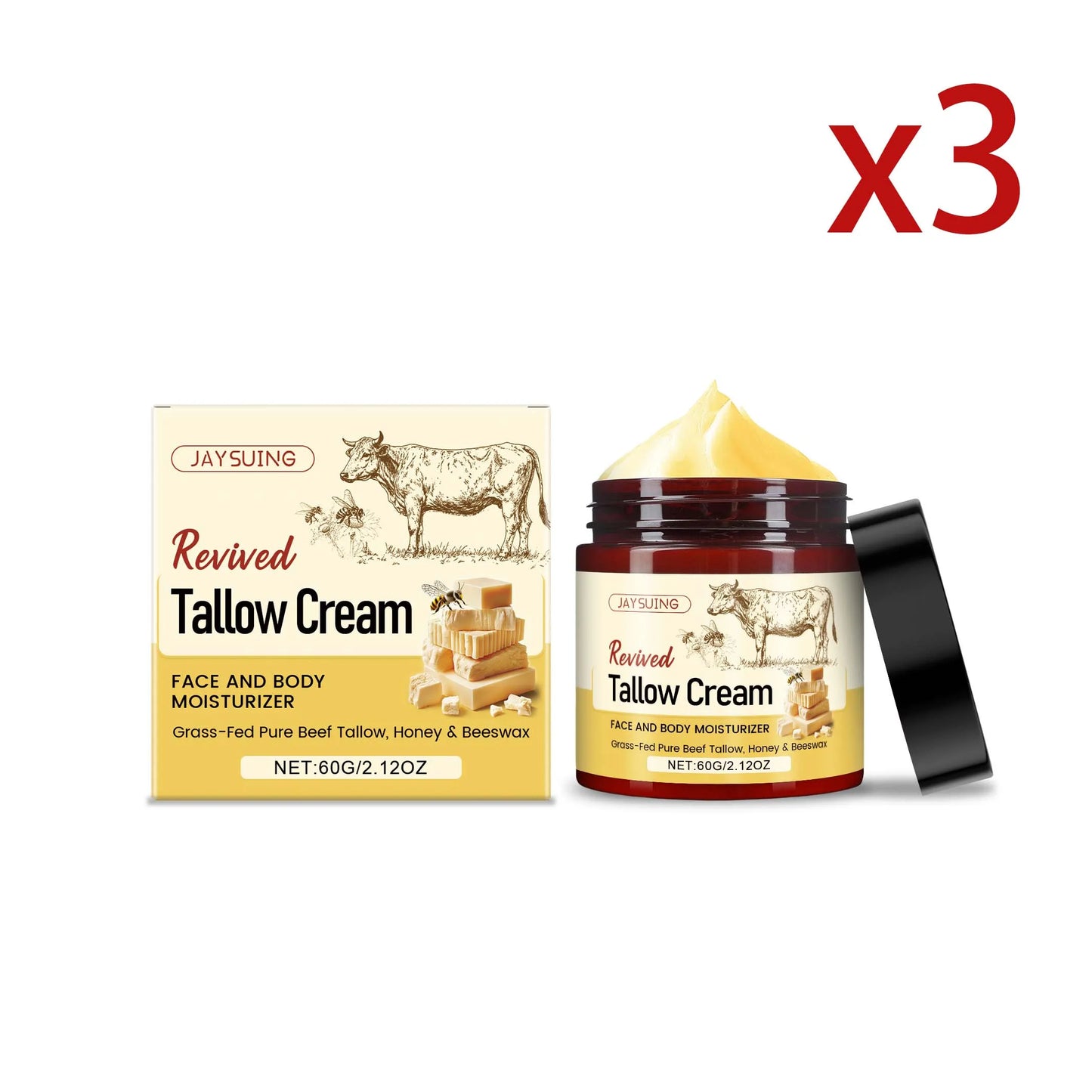 Tallow Honey Skin Moisturizing Cream Antioxidant Improve Skin Condition Repair Skin Barrier Massage Body Nourishment Body Lotion Peaceful Pleasures Health and Wellness 3x60g