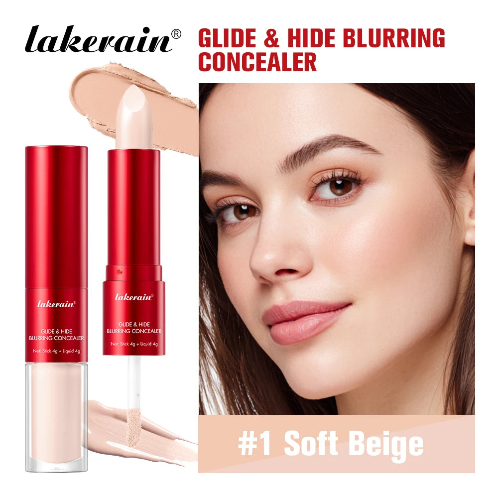 Lakerain 2 IN1 Concealer Fuzzy Stick Hydration Long Lasting Coverage Blemishes Conceals Dark Circles Liquid Concealer Cosmetics Peaceful Pleasures Health and Wellness Soft Beige