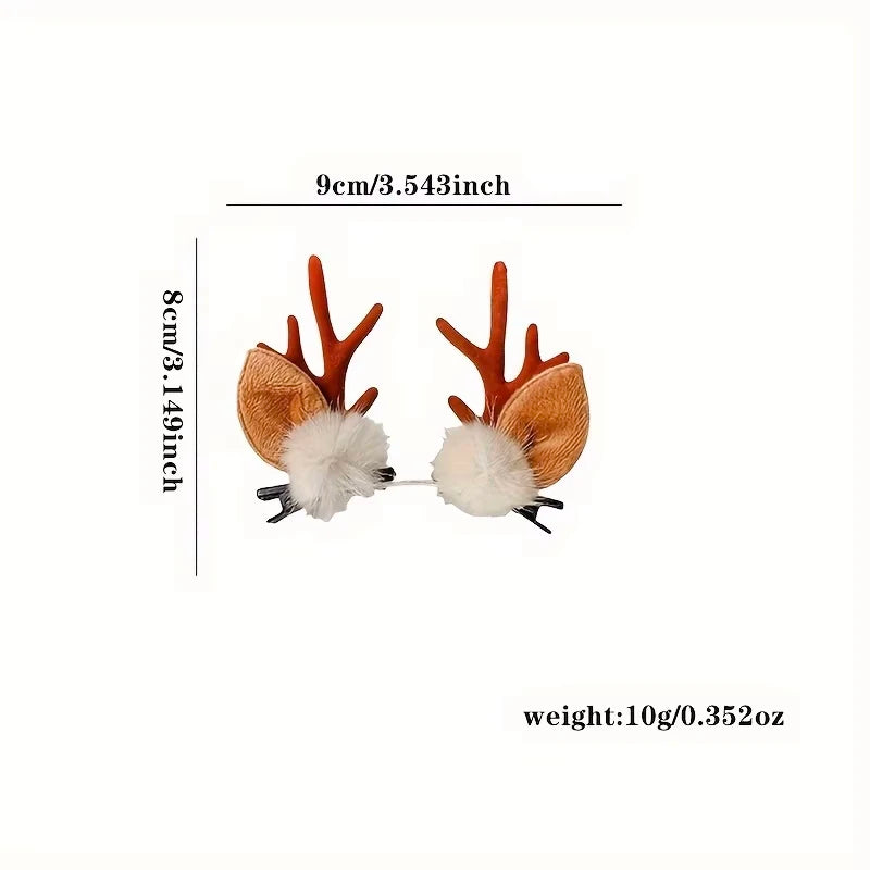 Festive Deer Antlers Hair Clips with Fluffy Pom-Poms Peaceful Pleasures Health and Wellness