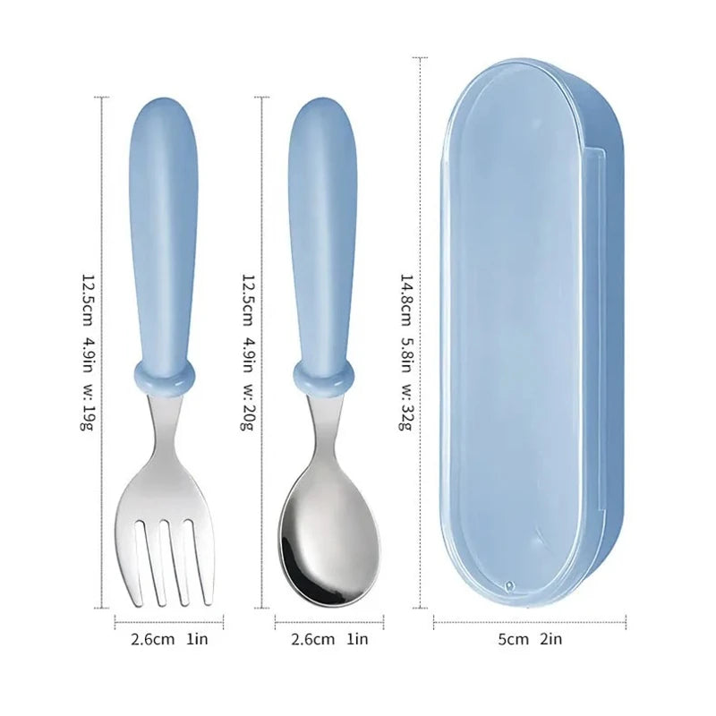 3-Piece 304 Stainless Steel Portable Cutlery Set – Fork, Spoon & Storage Box, Korean Style, Dishwasher Safe