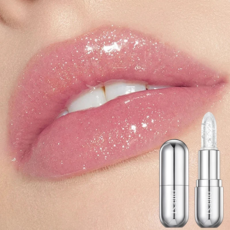 QIBEST Glitter Lipstick Lip Balm Color Change Transparent Moisturizing Crystal Jelly Pearlescent Lip Plumper Gloss Tint Cosmetic Peaceful Pleasures Health and Wellness 01