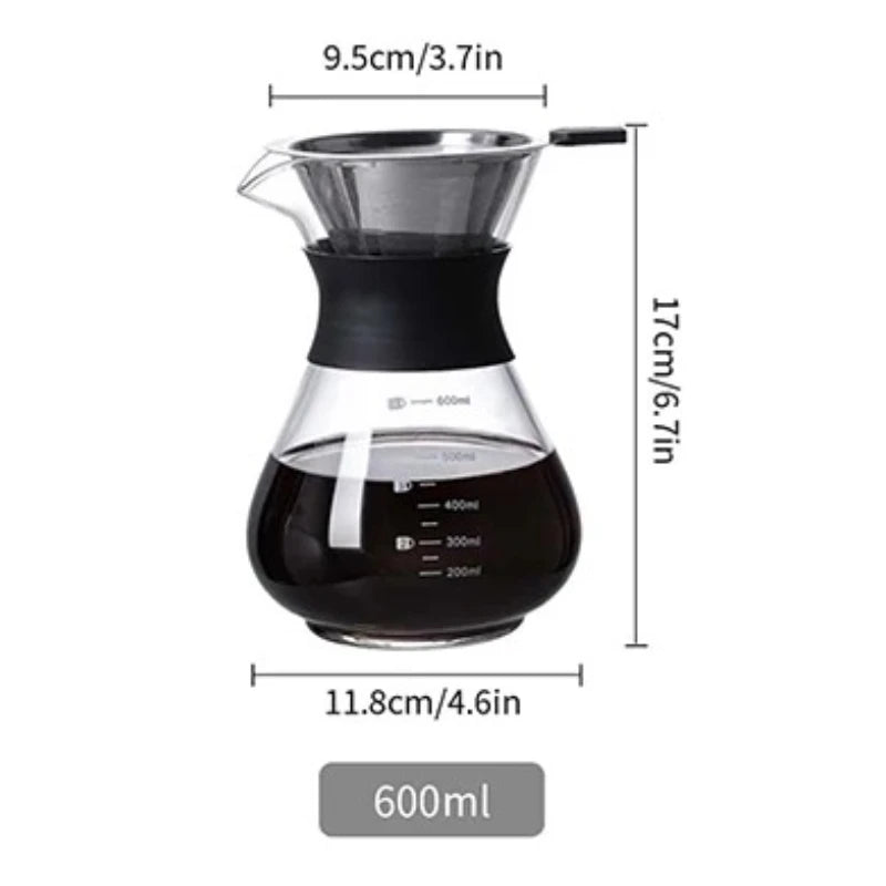 Pour Over Coffee Brewer with Stainless Steel Coffee Filter, Dripper Coffee Maker Pour Over with Thermal Insulating Peaceful Pleasures Health and Wellness 600ml 20oz