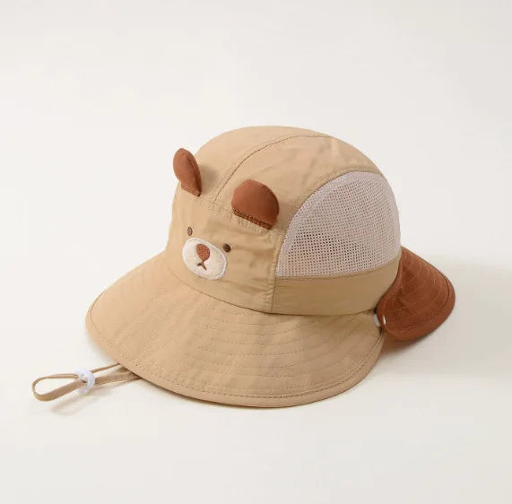 Cartoon Sunshade Baby Beach Hat Cute Bear Rabbit Ears Boys Girls Sun Visor Cap Summer Outdoor Breathable Mesh Panama Hats Peaceful Pleasures Health and Wellness brown 46-52CM