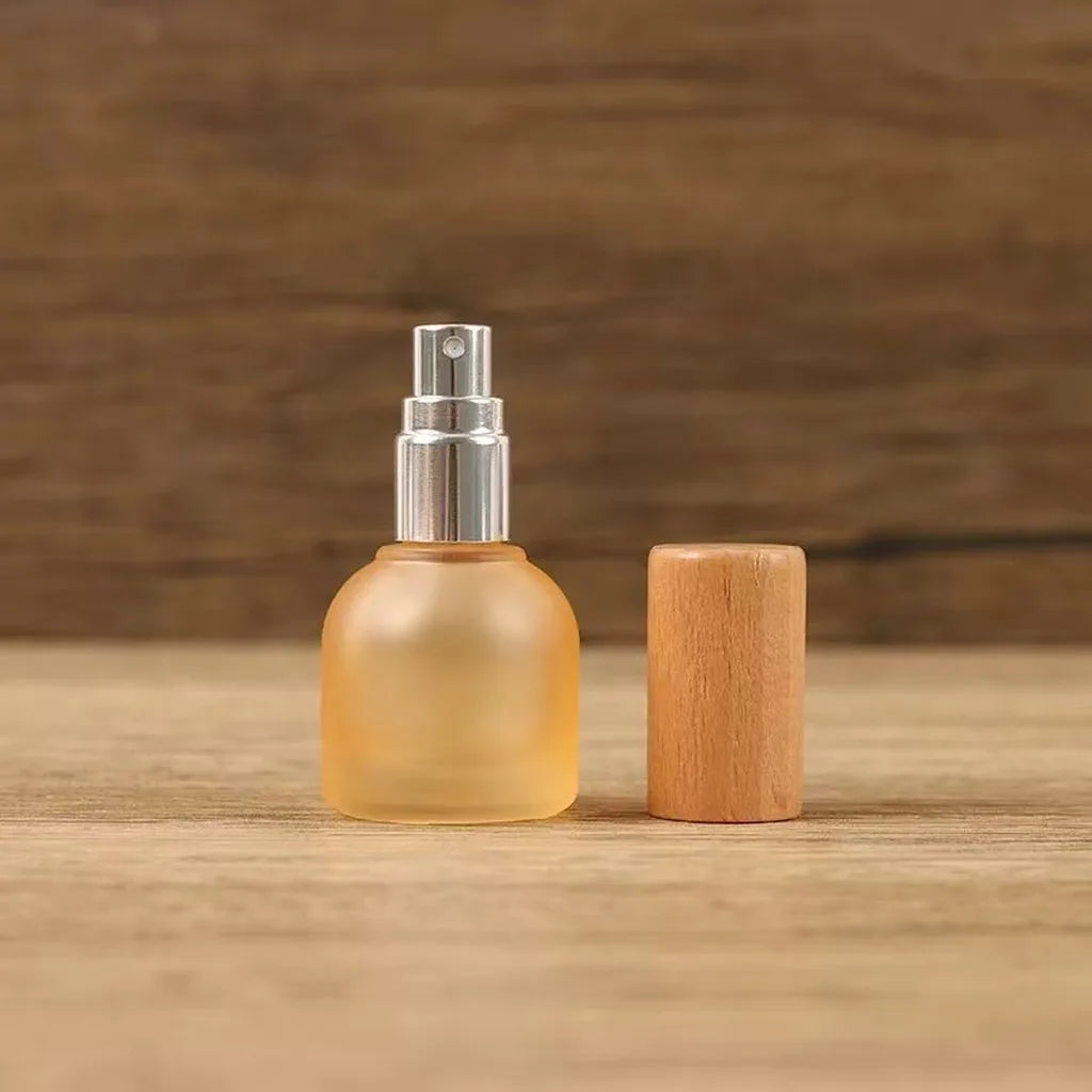 10ml Frosted Glass Refillable Perfume Spray Bottle | Wooden Cap