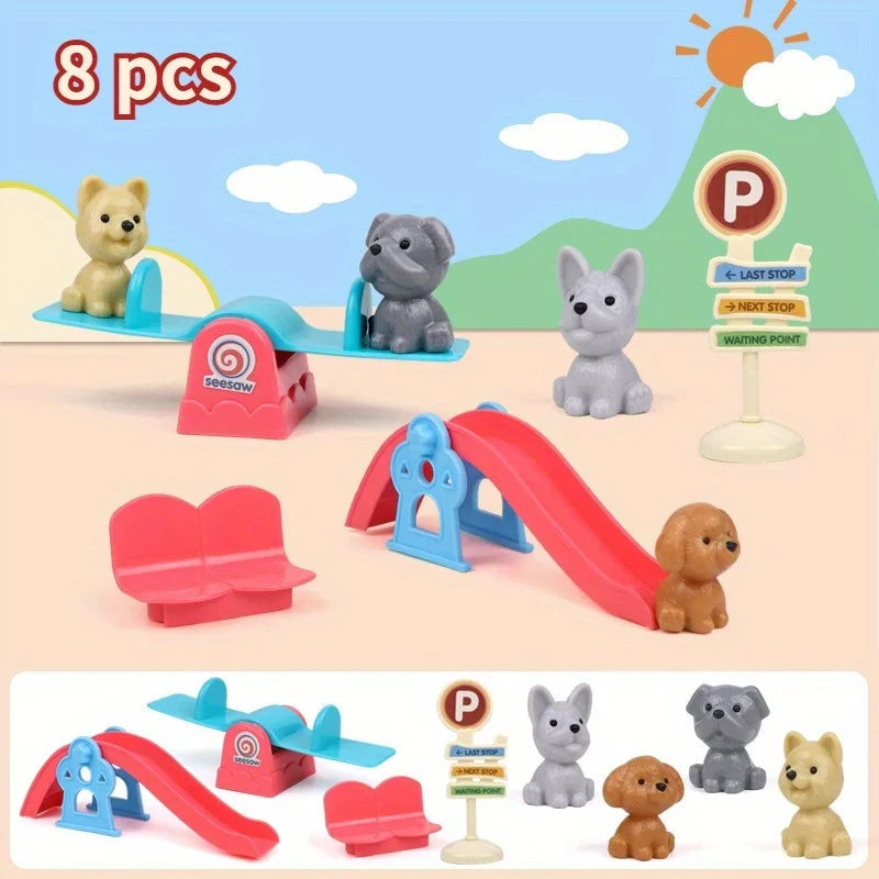 Cute Dog Family Playset – Pet Basket Cage Scene Toy Set
