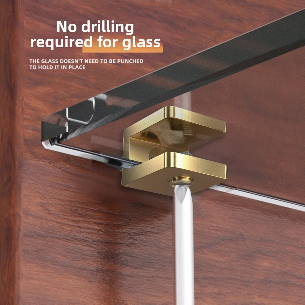 1X Sturdy Brass Glass Clamp Secure Bath Shelf&wine Cabinet Gold