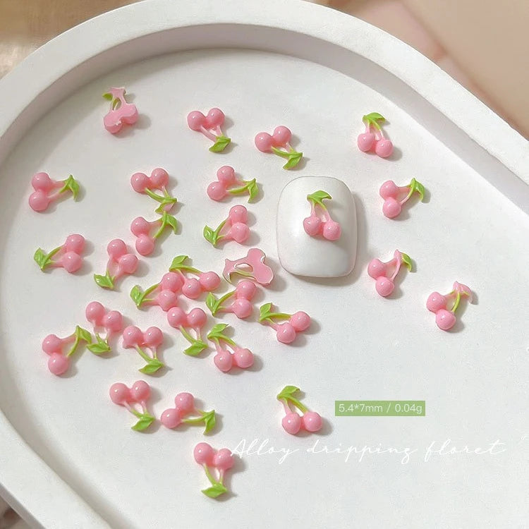 50pcs 3D Cherry Nail Charms – Pink Resin Fruit Nail Art Decor