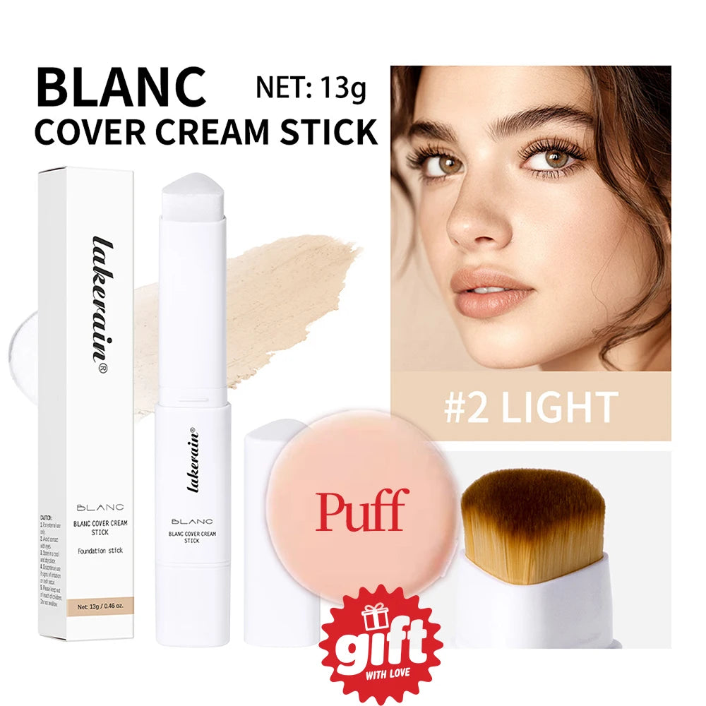 Lakerain Color Changing Foundation Stick Full Coverage Matte Finish Dual-Ended Brush & Stick Waterproof Smooth Foundation Makeup Peaceful Pleasures Health and Wellness 2give away puff