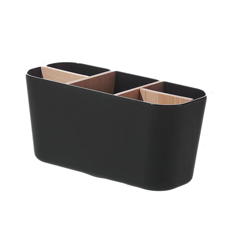 Bamboo Toothbrush Holder 5 Slots – Bathroom Countertop Organizer Toothbrush Holder Peaceful Pleasures Health and Wellness Black