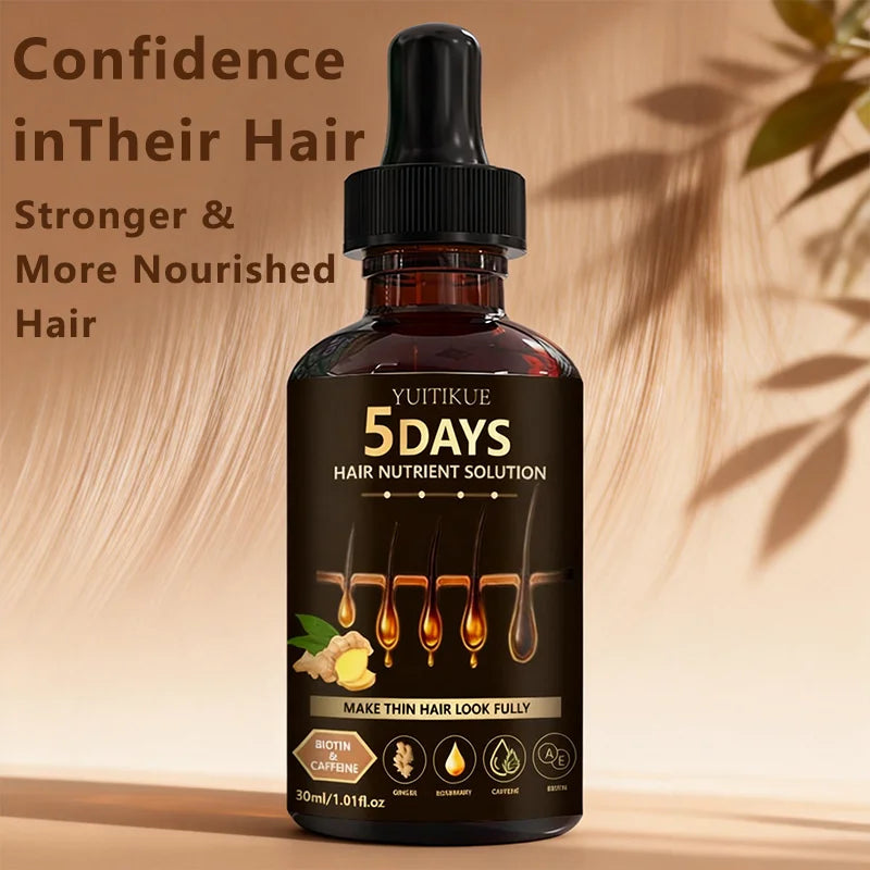 YUITIKUE 5 Days Hair Nutrient Solution | With Biotin, Caffeine, Ginger & Rosemary | For Thicker, Fuller Looking Hair 30ml Peaceful Pleasures Health and Wellness