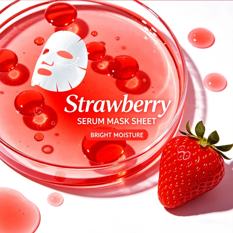 Strawberry Serum Facial Mask Sheet Facial Care Moisturizing and Tender Skin Easy to Absorb Portable 10 Tablets/Box Peaceful Pleasures Health and Wellness