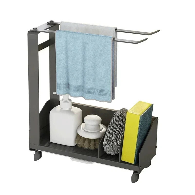 Black Sink Drain Rack – Sponge & Rag Holder with Drip Tray