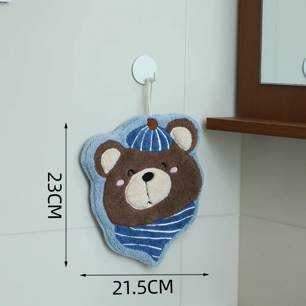 Coral Velvet Cartoon Hanging Hand Towel – Super Absorbent Hanging Hand Towel Peaceful Pleasures Health and Wellness blue bear