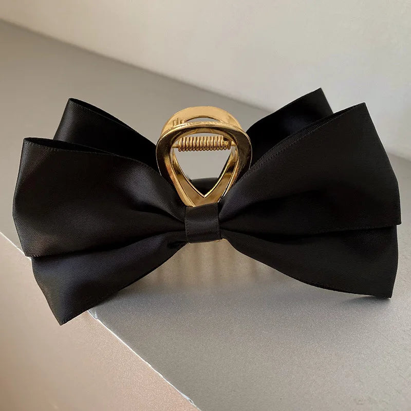 Black Satin Bow Clip WOMEN'S Summer Headwear Simple Temperament Hair
