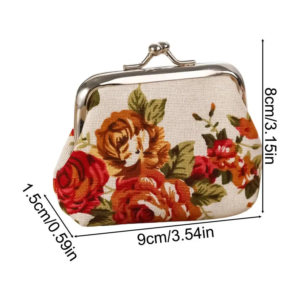 Vintage Kiss Lock Coin Purse Floral Change Wallet Small Money Bag for Women, Party Card Key Jewelry Beach Travel Shopping Peaceful Pleasures Health and Wellness White