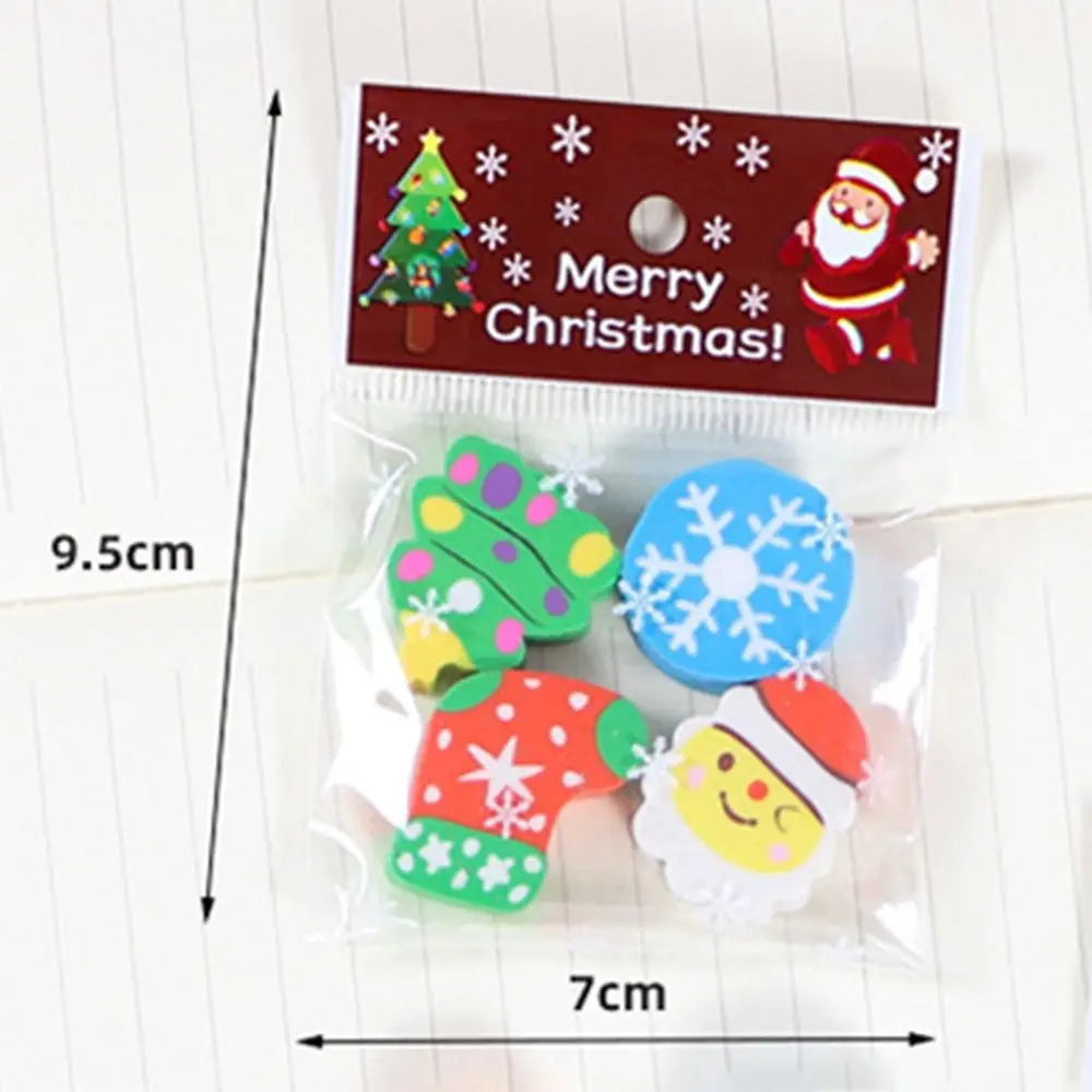 Cartoon Christmas Erasers Funny Santa Claus Stationery Prize Gift 3D Three-dimensional Shape Kawaii Christmas Eraser Set Peaceful Pleasures Health and Wellness