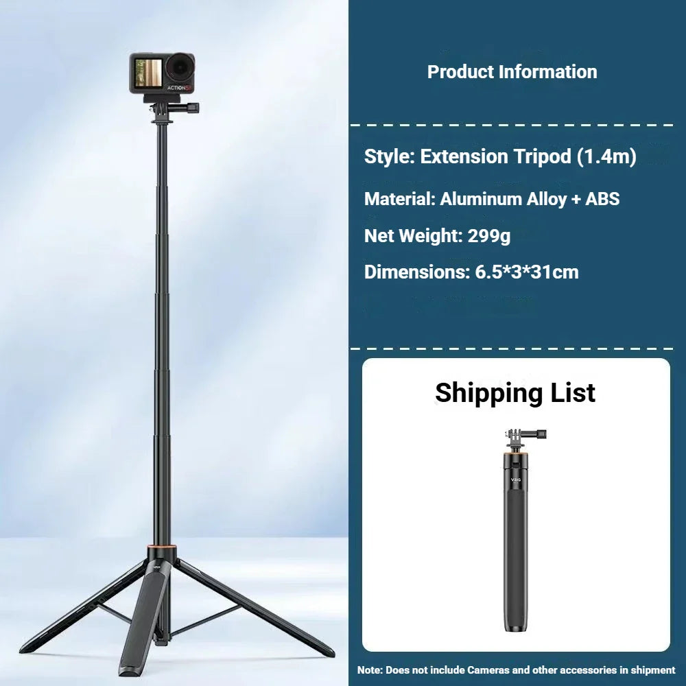 140cm Extendable Tripod Selfie Stick for Insta360 GoPro DJI