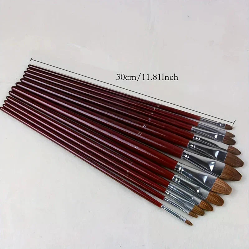 12-Piece Artist Paint Brush Set – Acrylic, Oil & Watercolor