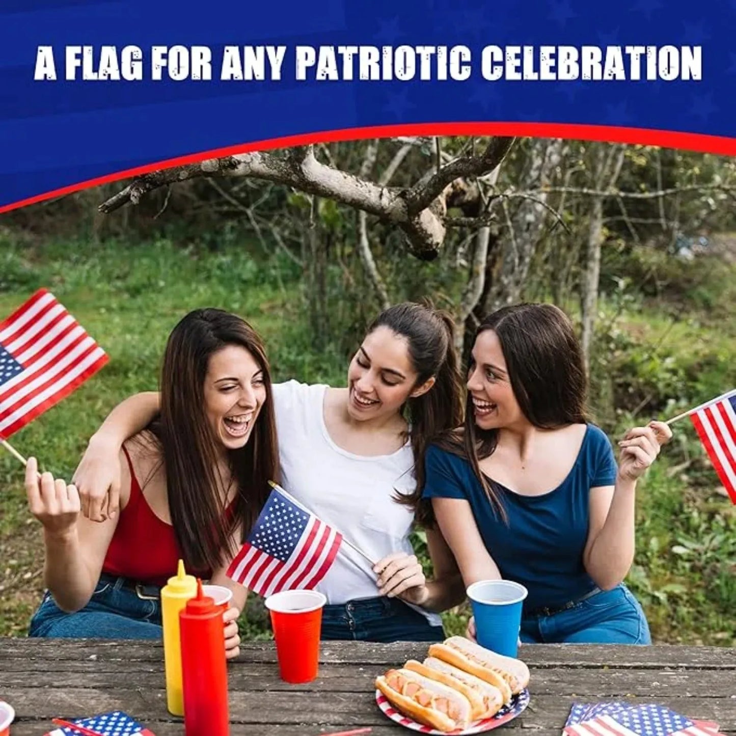 USA Hand Waving Flags 20x30cm Double-Sided Polyester – 12 Pack