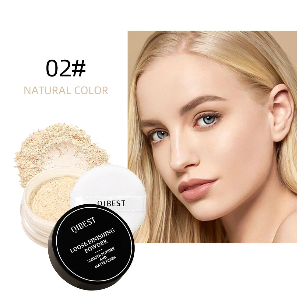 QIBEST 4 Colors Loose Powder Waterproof Oil-Control Matte Finish Compact Setting Powder Long-Lasting Invisible Pores Face Makeup Peaceful Pleasures Health and Wellness 02