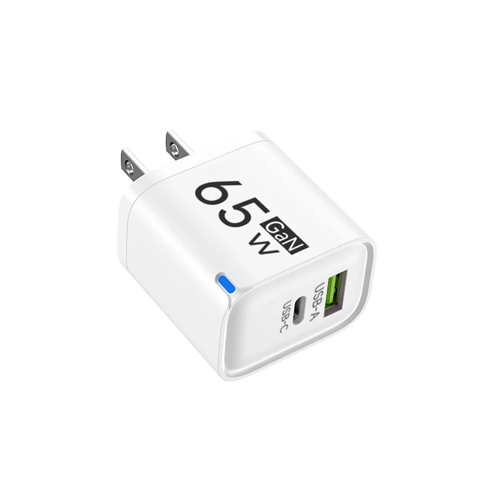 65W GaN Fast Charger 3-Port USB-C PD QC 3.0 Wall Charger