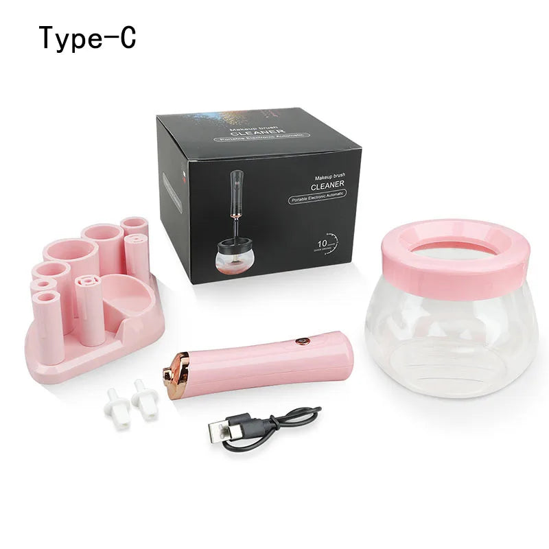 Makeup brush cleaning and drying machine, electric cosmetic automatic brush rotator, with 8 sizes of rubber collar, can be clean Peaceful Pleasures Health and Wellness modelB-LightPink