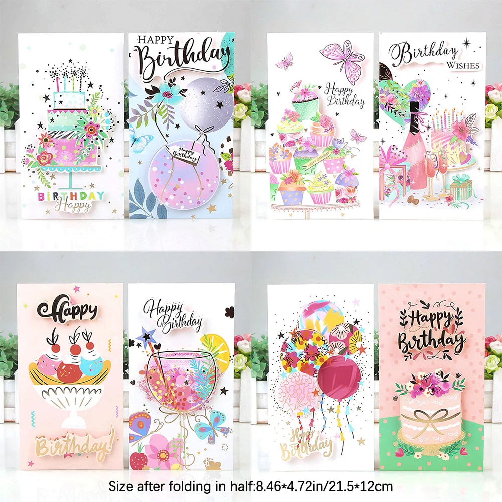 8 Sheets Birthday 3D Student Greeting Card Stamping Wishes Message