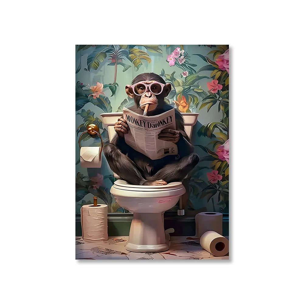 Funny Animal Toilet Canvas Wall Art | Bathroom Décor Poster