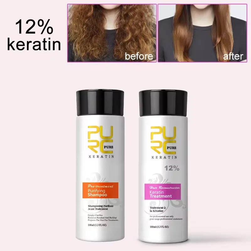 PURC Brazilian Keratin Purifying Shampoo Set Smoothing Straightening Keratin Hair Treatment Repair Curly Hair Care Products Peaceful Pleasures Health and Wellness 12 percent keratin Russian Federation