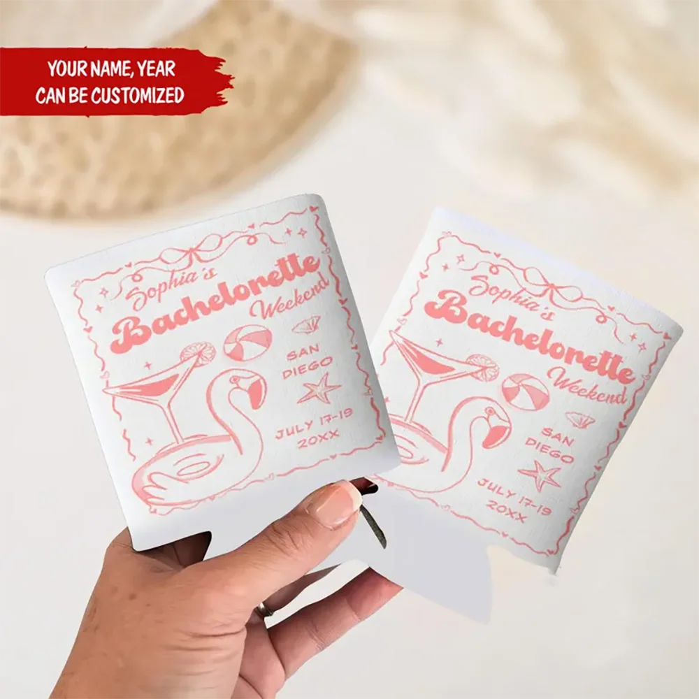 Personalized Coastal Bachelorette Can Coolers – 4-Pack Can Cooler Set Peaceful Pleasures Health and Wellness