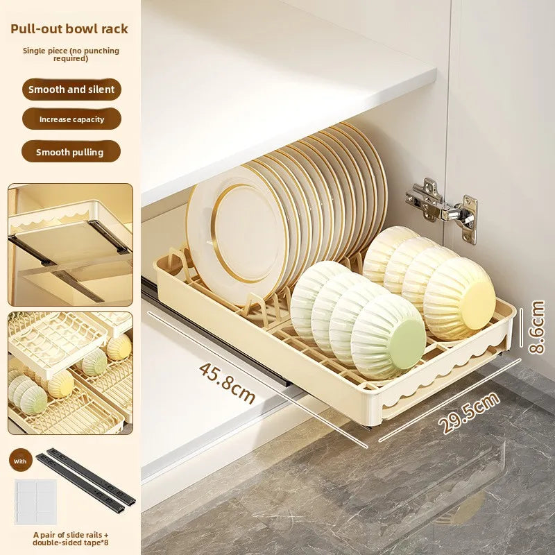 Under-Sink Pull-Out Kitchen Organizer No-Drill Retractable Dish Drainer Rack Expandable Cabinet Drawer Storage for Dishes Peaceful Pleasures Health and Wellness