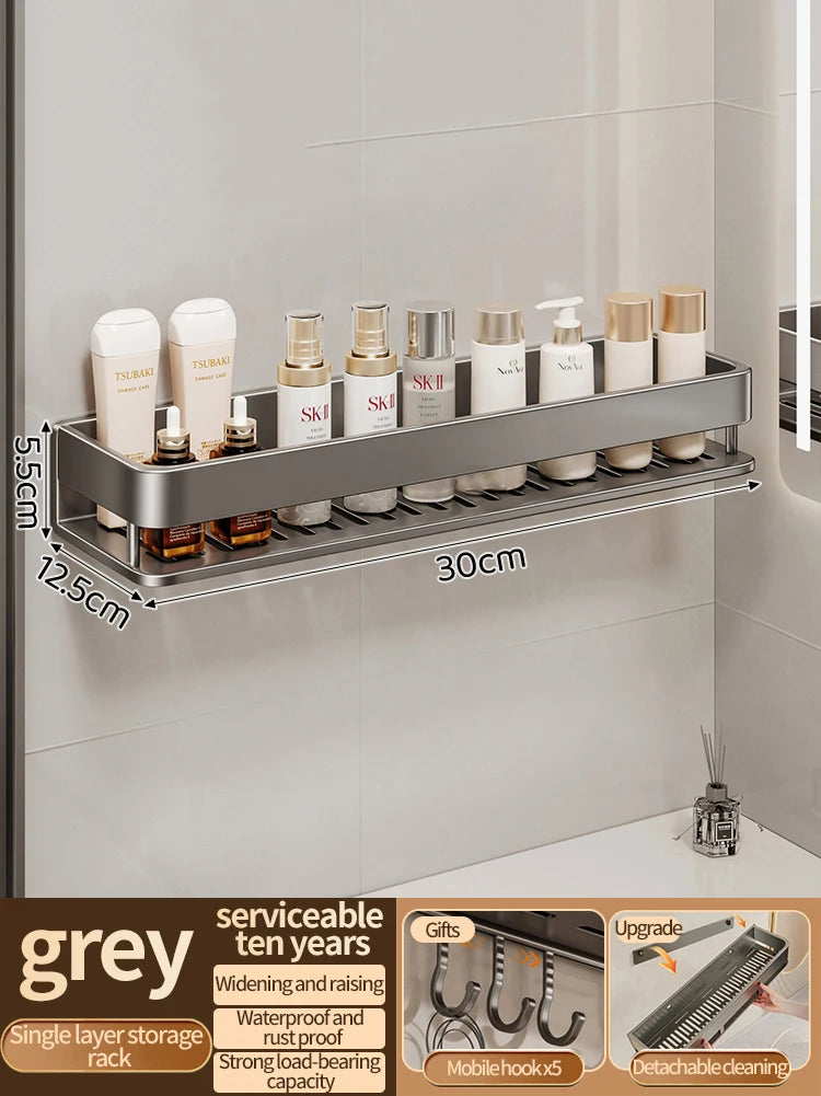 No-Drill Aluminum Wall Rack – Kitchen & Bathroom Organizer
