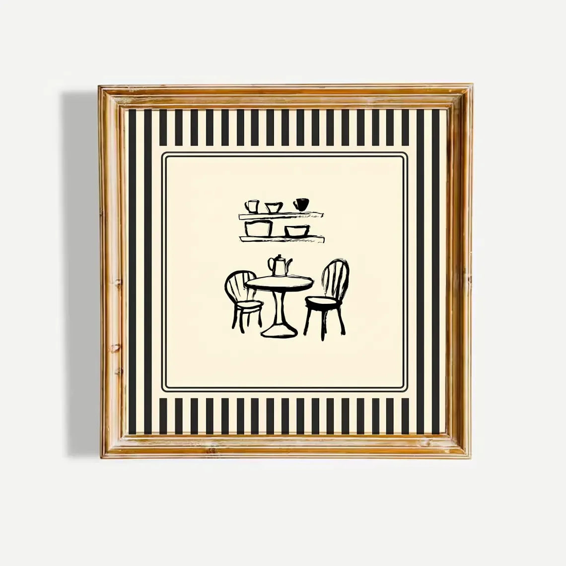 Black and White Striped French Cafe Print, Minimalist Illustration, Digital Downloads, Art Print, Gift Idea, Aesthetic Peaceful Pleasures Health and Wellness TR12264-5 50x70cm Unframed