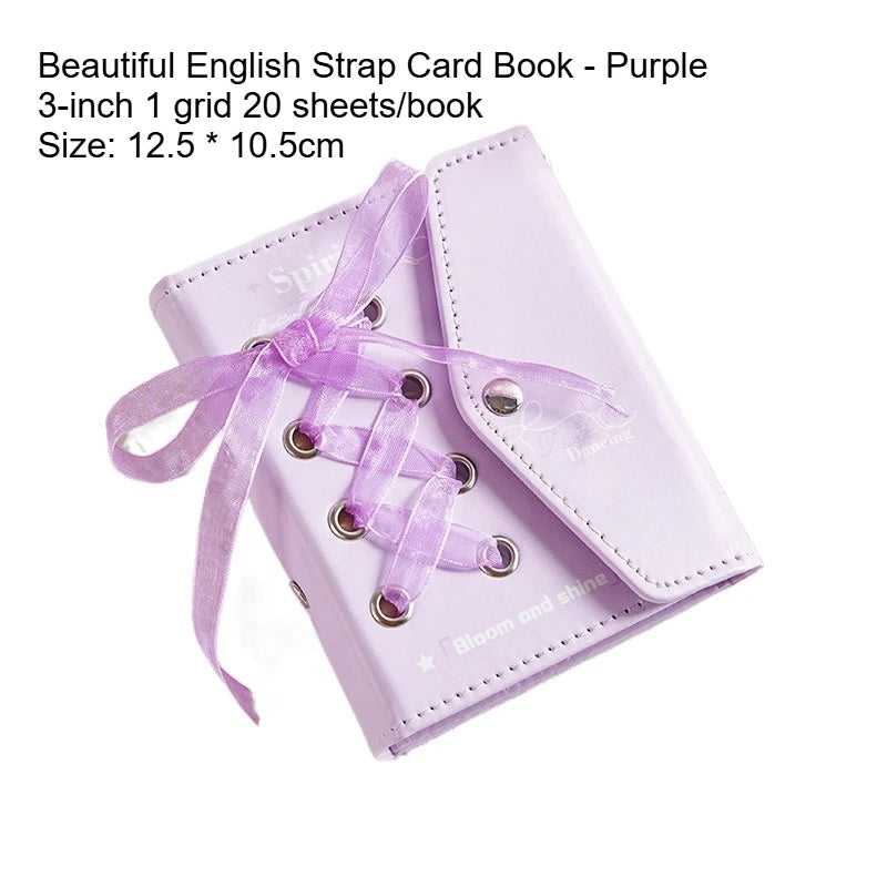 1pc Beautiful English Strap Style Card Album High Beauty Star Small Card Storage Polaroid Album Peaceful Pleasures Health and Wellness purple