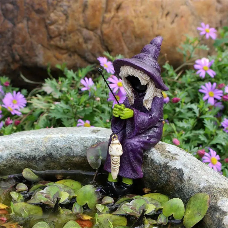 A36T-Fishing Witch Resin Crafts Ornaments Halloween Decorations Aquarium Flower Pot Decoration Peaceful Pleasures Health and Wellness
